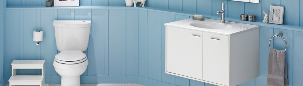 Light Blue Bathroom with White Appliances