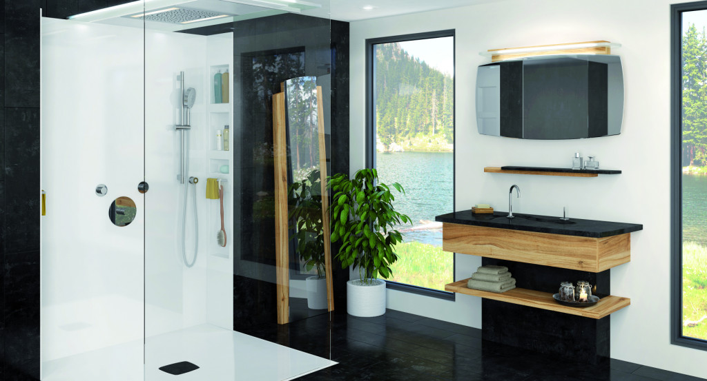 Vanico Glass Shower & Black Sink
