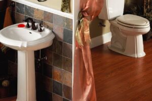 Gerber Sink & Toilet in Hardwood Floor Bathroom