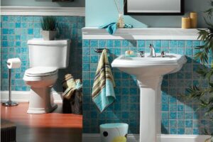 Gerber Sink & Toilet, Aqua Tile Walls