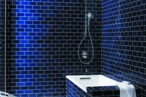Deep Blue Tiled Kohler Shower & Bath