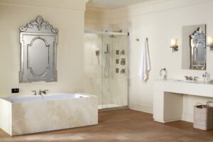 Kohler Pinstripe Faucets, Tub & Glass Shower Enclosure