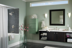 Light Green Remodeled Bathroom with Symmons Products